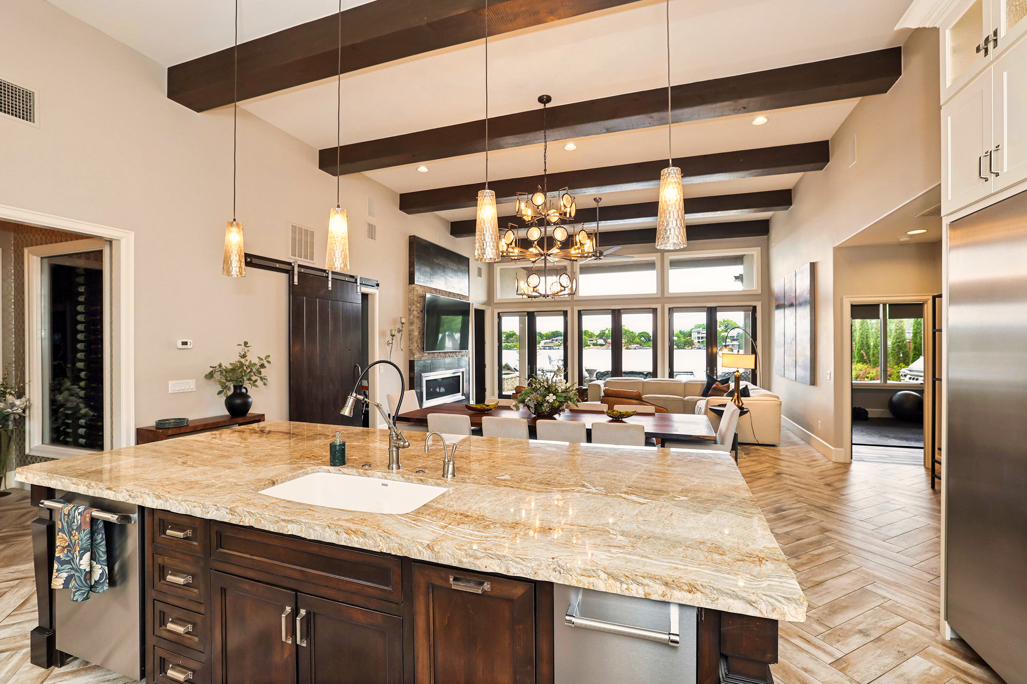 Kitchen facing Dining & Living